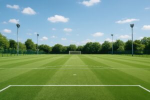 青空の下に整備された広々としたサッカー練習場