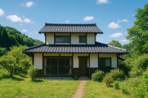 緑に囲まれた田舎の伝統的な日本家屋