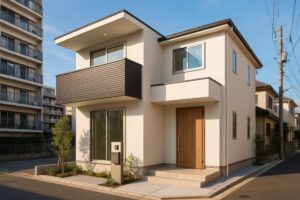 小さな庭付きのシンプルな住宅外観