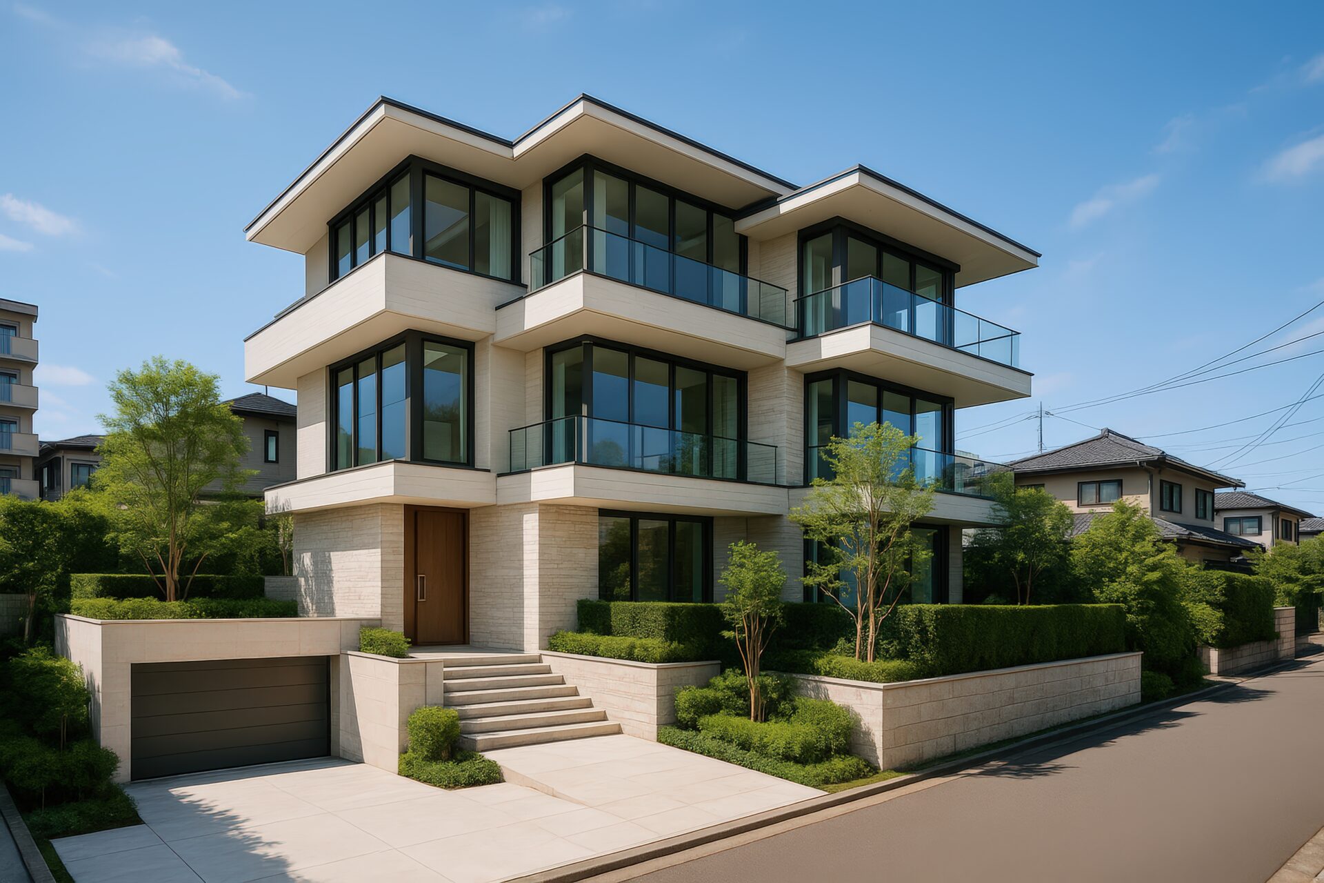 ガレージ付き三階建て高級住宅