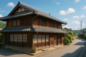 静かな通り沿いに建つ和風建築の住宅