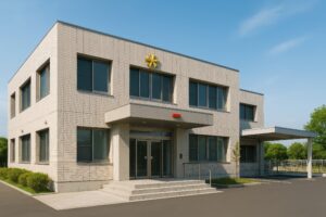 玄関に赤色灯が設置された警察署の外観