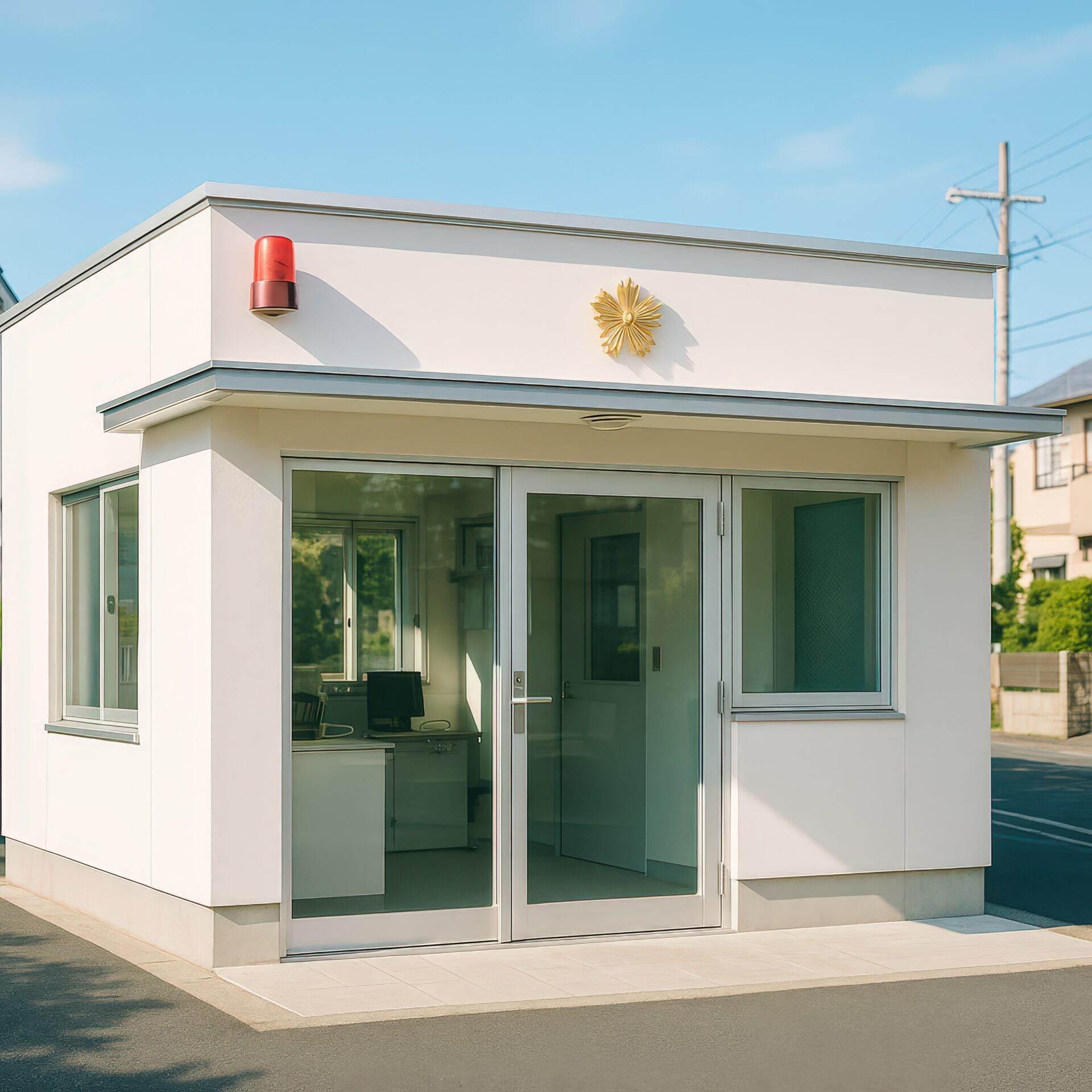白い外壁と赤色灯が目印の小さな交番