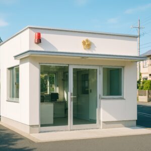 白い外壁と赤色灯が目印の小さな交番