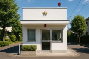 住宅街の角に建つコンパクトな交番