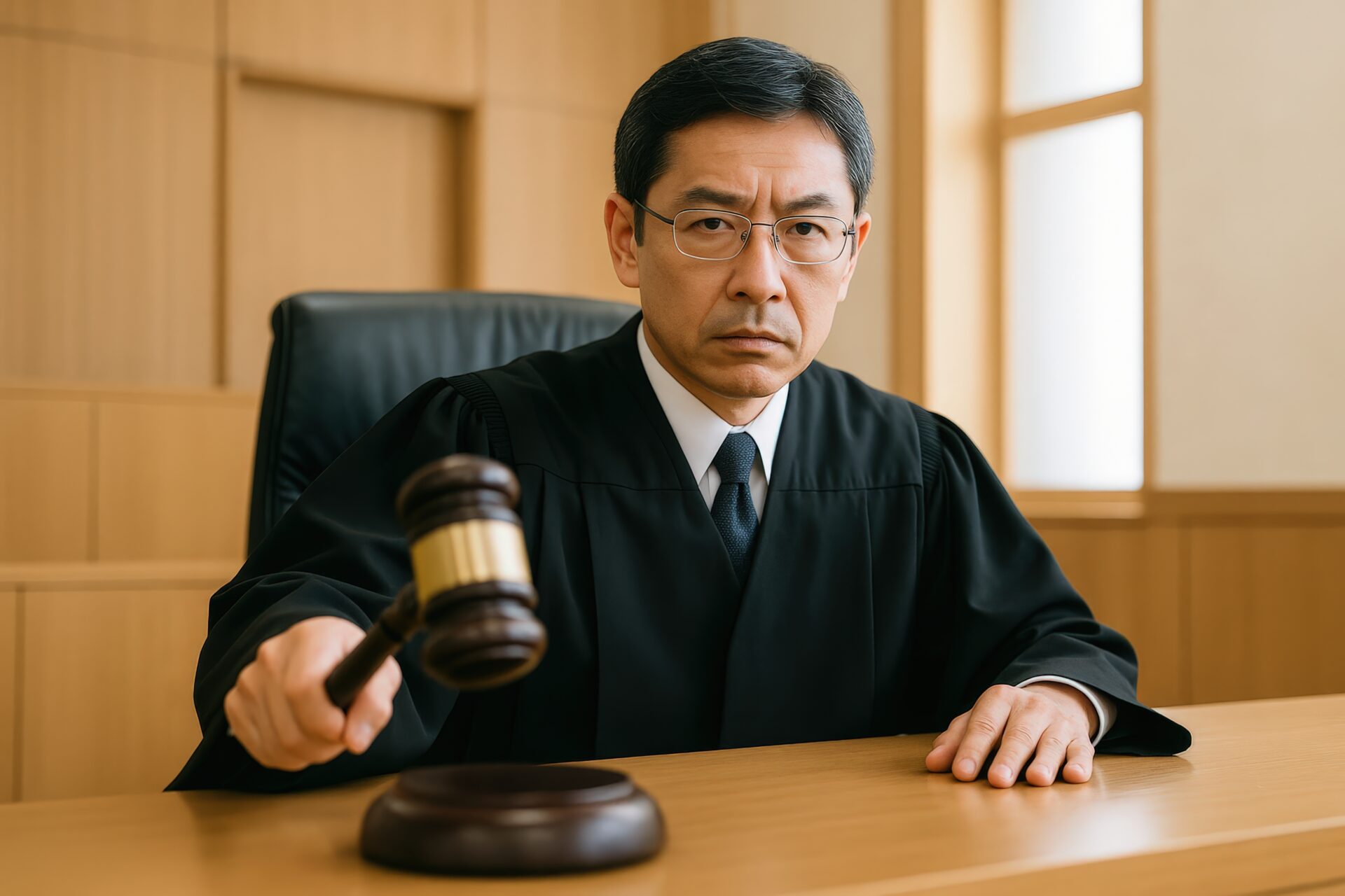眼鏡をかけて判決を下す男性裁判官