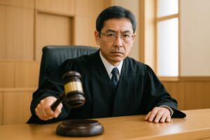 眼鏡をかけて判決を下す男性裁判官