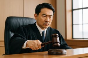 木槌を構える若い男性裁判官