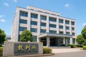 青空の下に建つ日本の地方裁判所の外観
