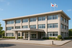 庇付きエントランスがある現代的な市役所庁舎