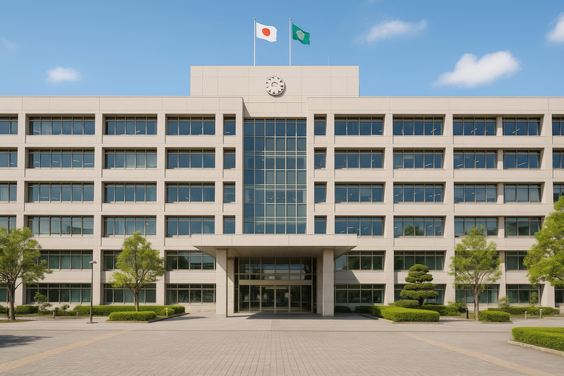 左右対称の外観が美しい近代的な区役所庁舎