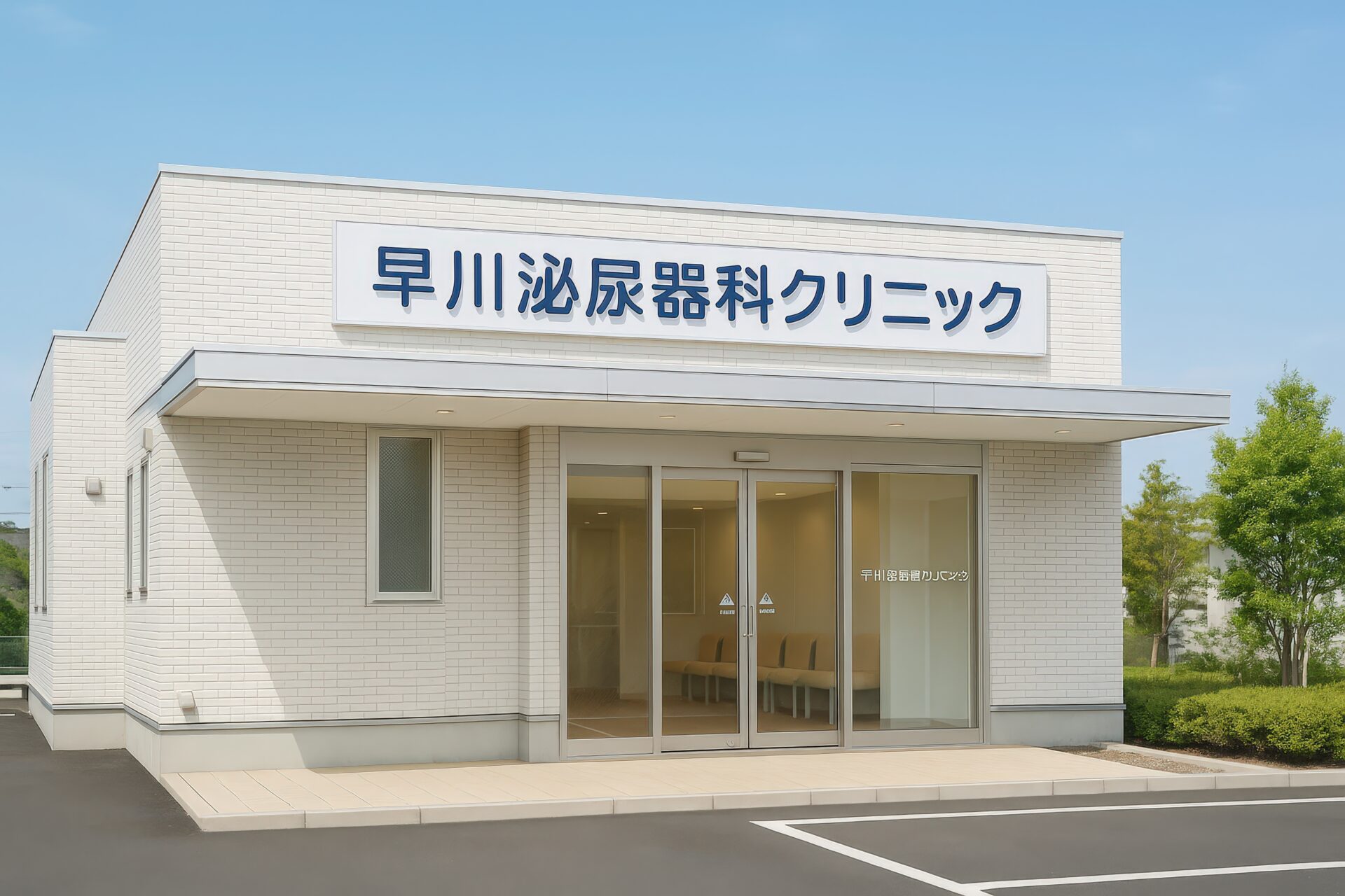 白いタイル調外壁の早川泌尿器科クリニックの建物