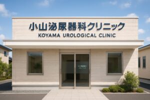 小山泌尿器科クリニックのベージュの建物正面