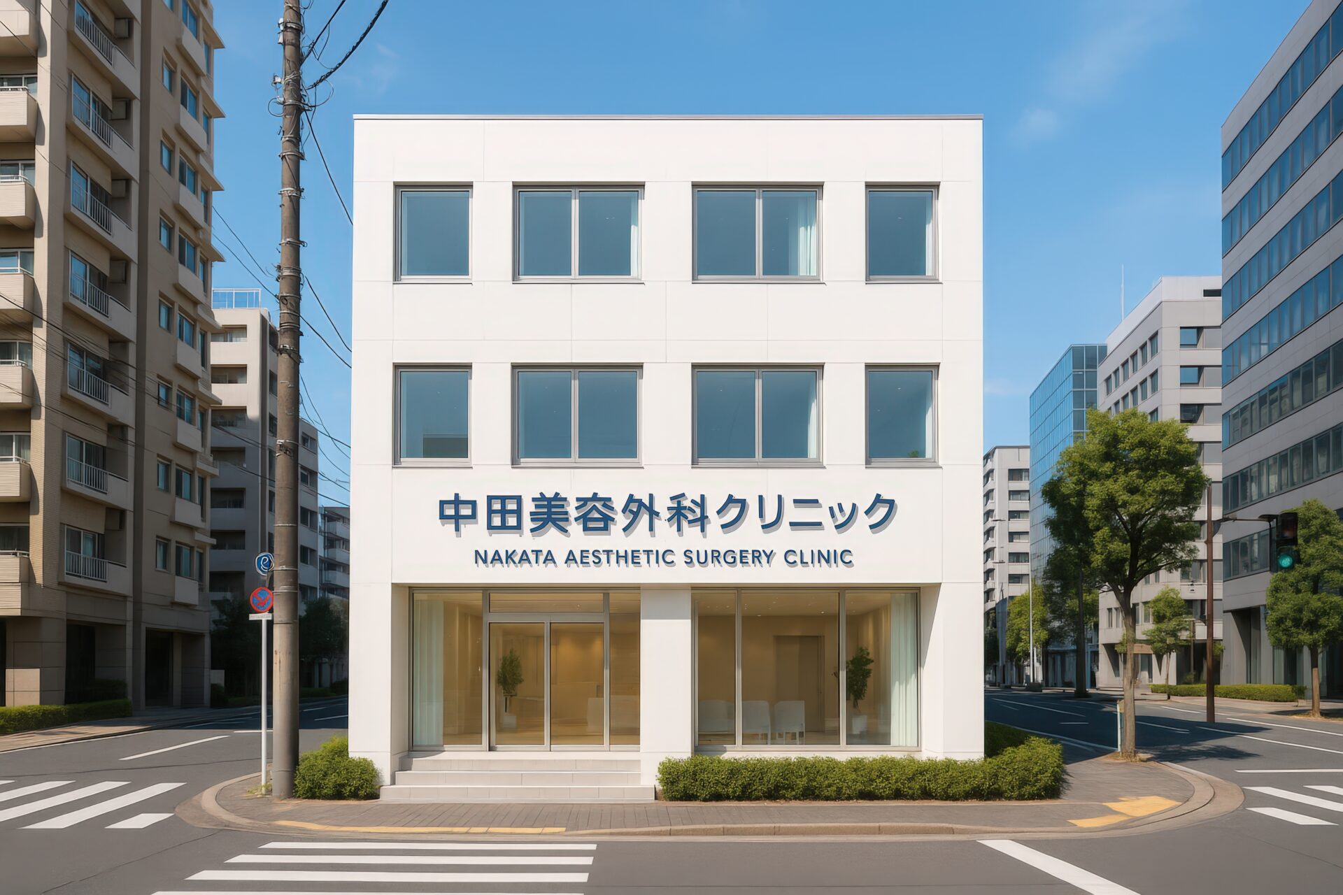 都市部に建つ中田美容外科クリニックの正面外観