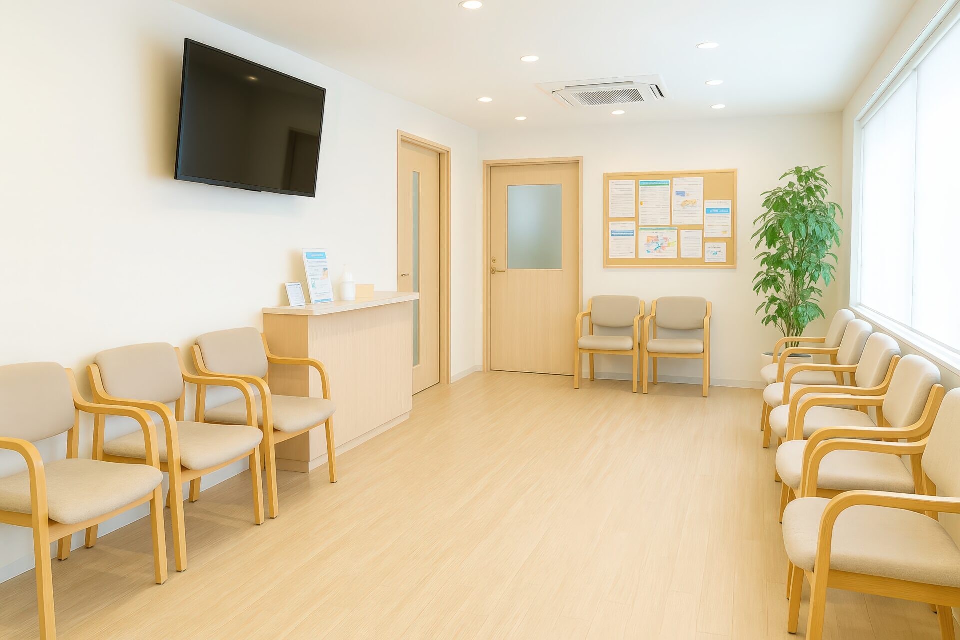明るく清潔感のあるクリニックの待合室内観