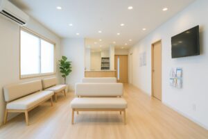 白を基調とした明るく清潔感のある病院の待合室