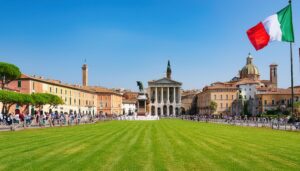 広場とともに掲げられたイタリア国旗