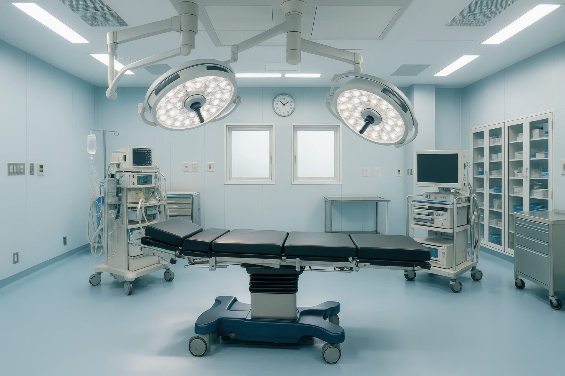 手術用ライトと設備が整った病院の手術室