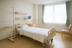点滴スタンドとモニターがあるシンプルな病室