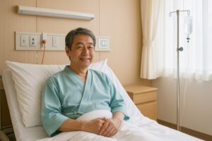 穏やかな表情の高齢男性患者