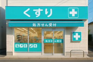 白い壁の調剤薬局の店舗外観