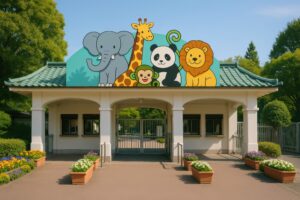 動物のイラストが描かれた動物園の入り口
