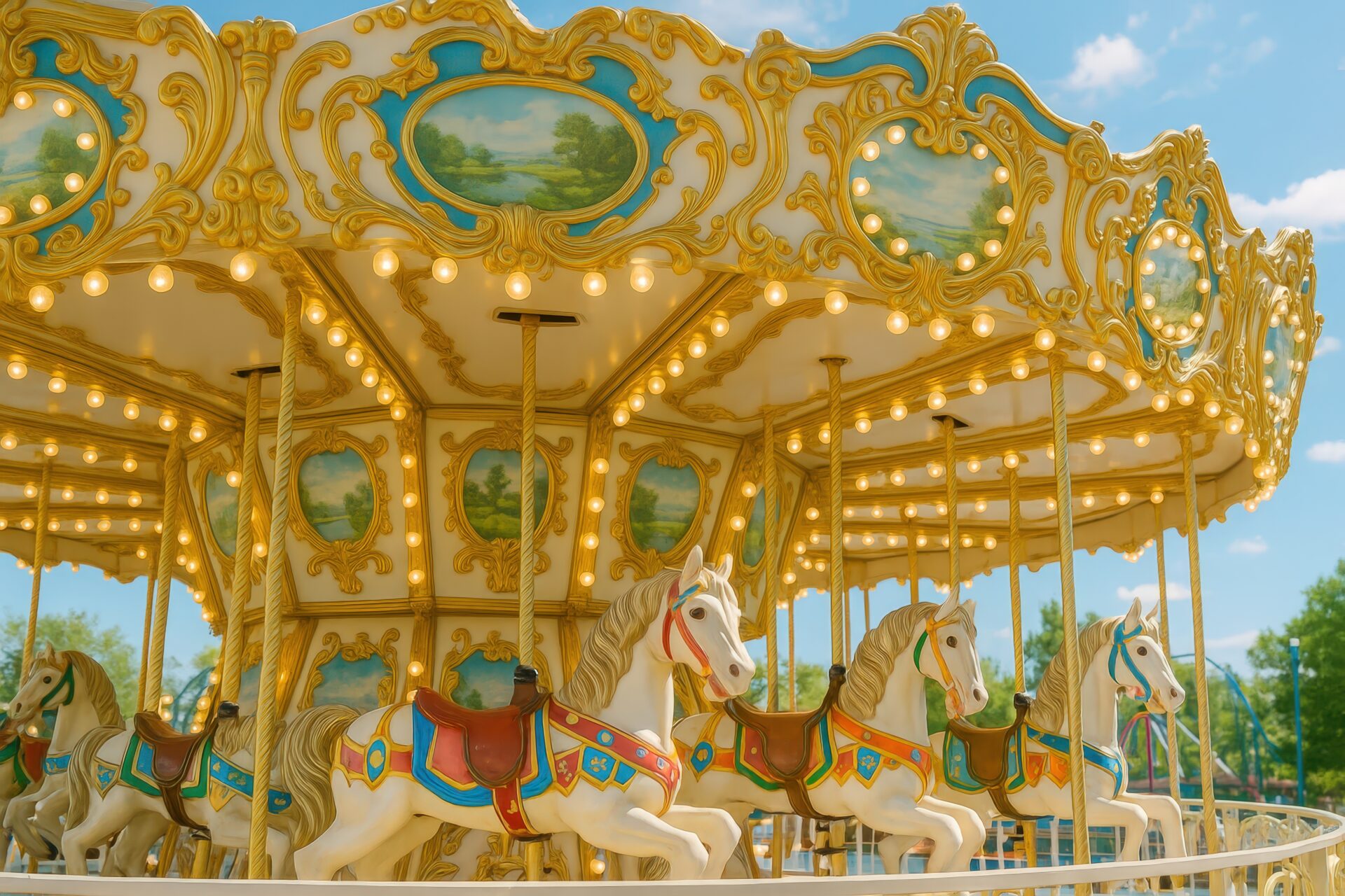 華やかな装飾が施されたクラシックなメリーゴーランド