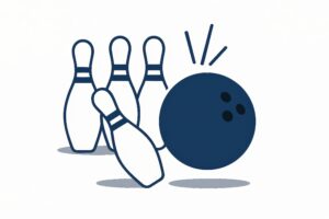 ボウリングピンをはじくボールのシンプルなイラスト