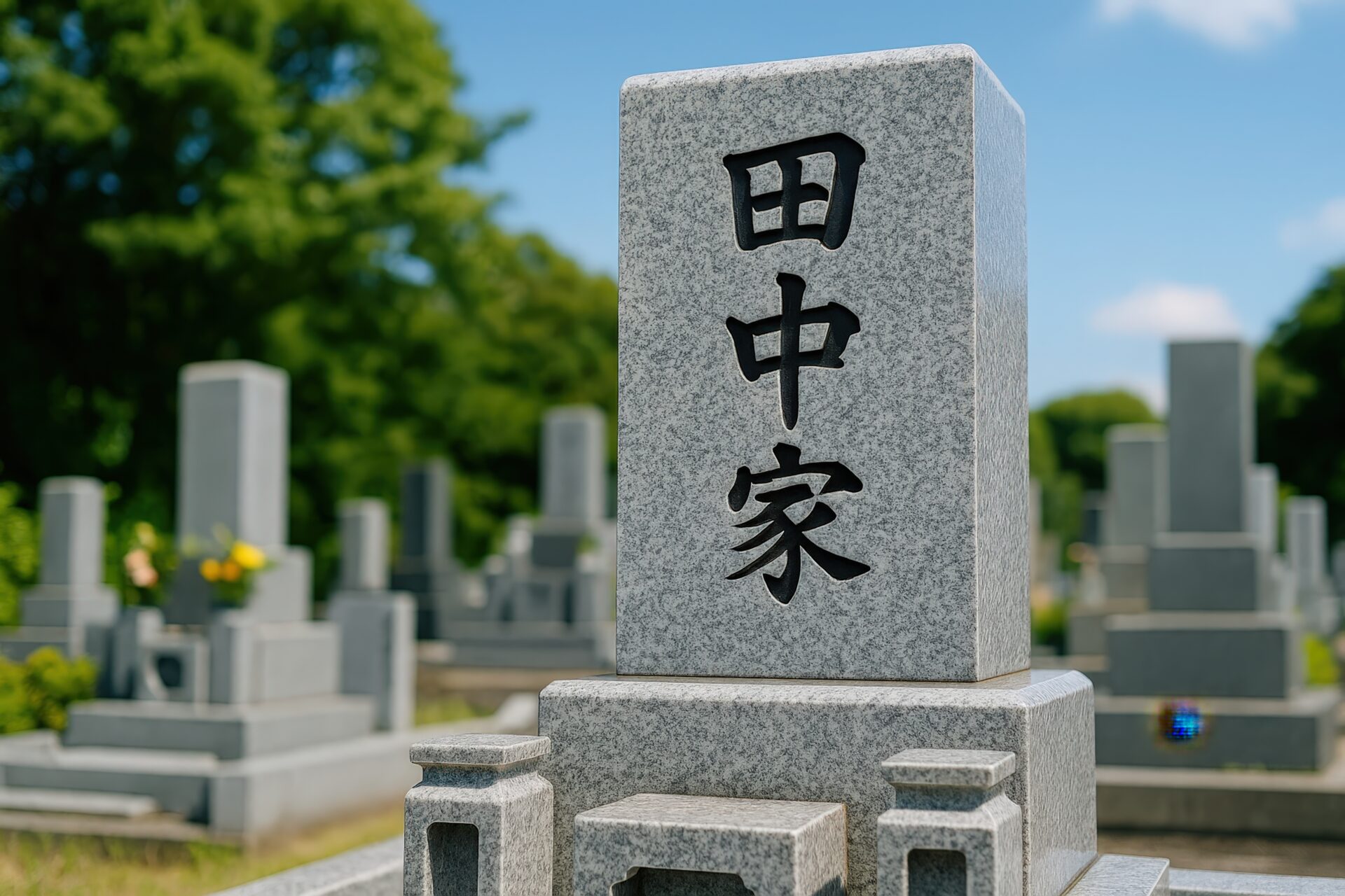 青空の下に建つ田中家の墓石