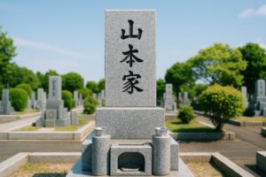山本家の墓石と夏の墓地風景