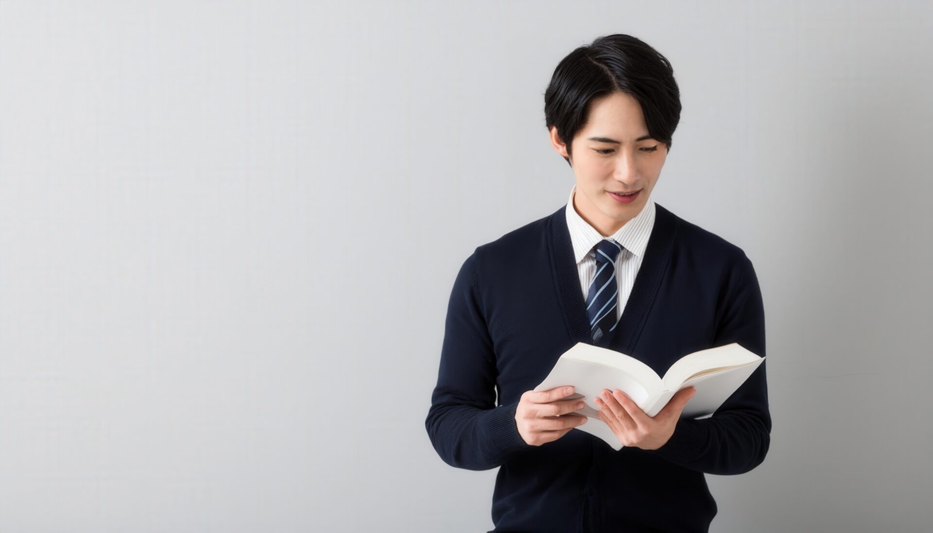 本を読む男性（スーツとネクタイ）