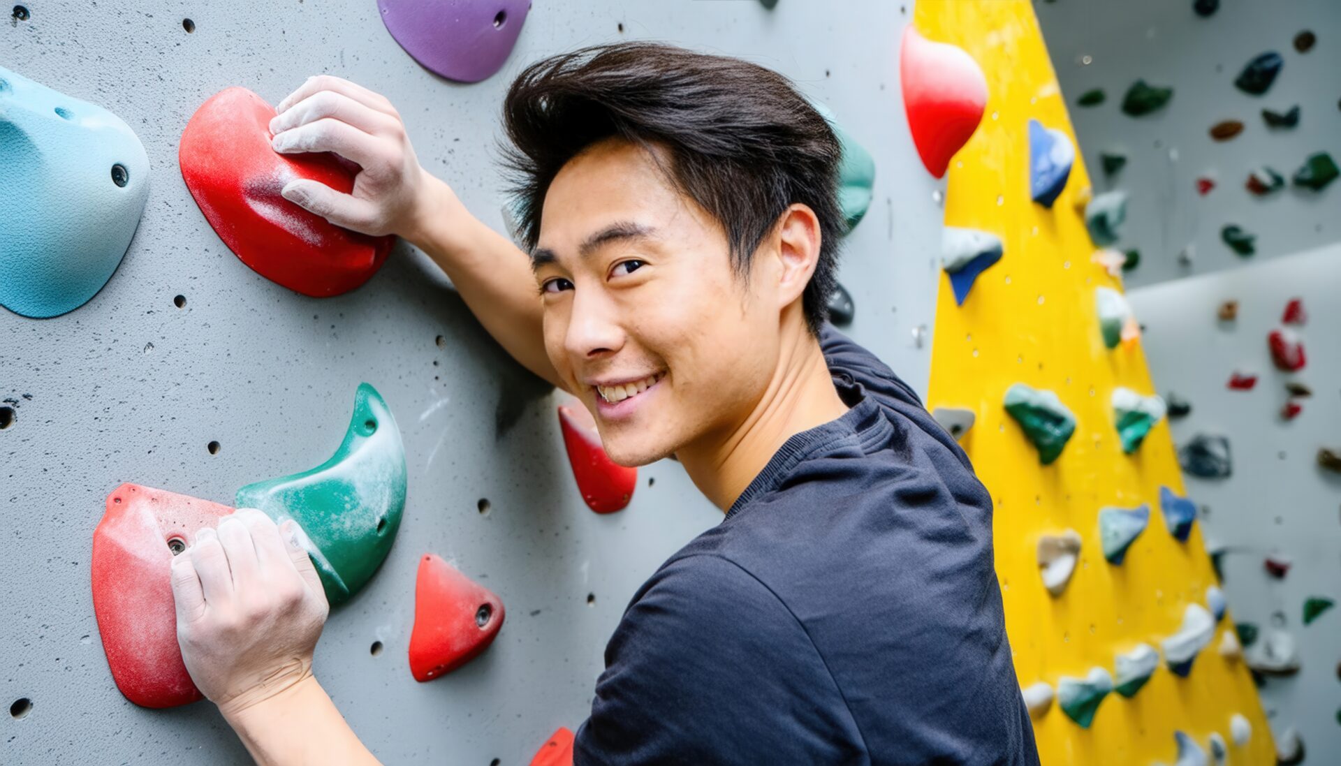 ボルダリングを楽しむ男性