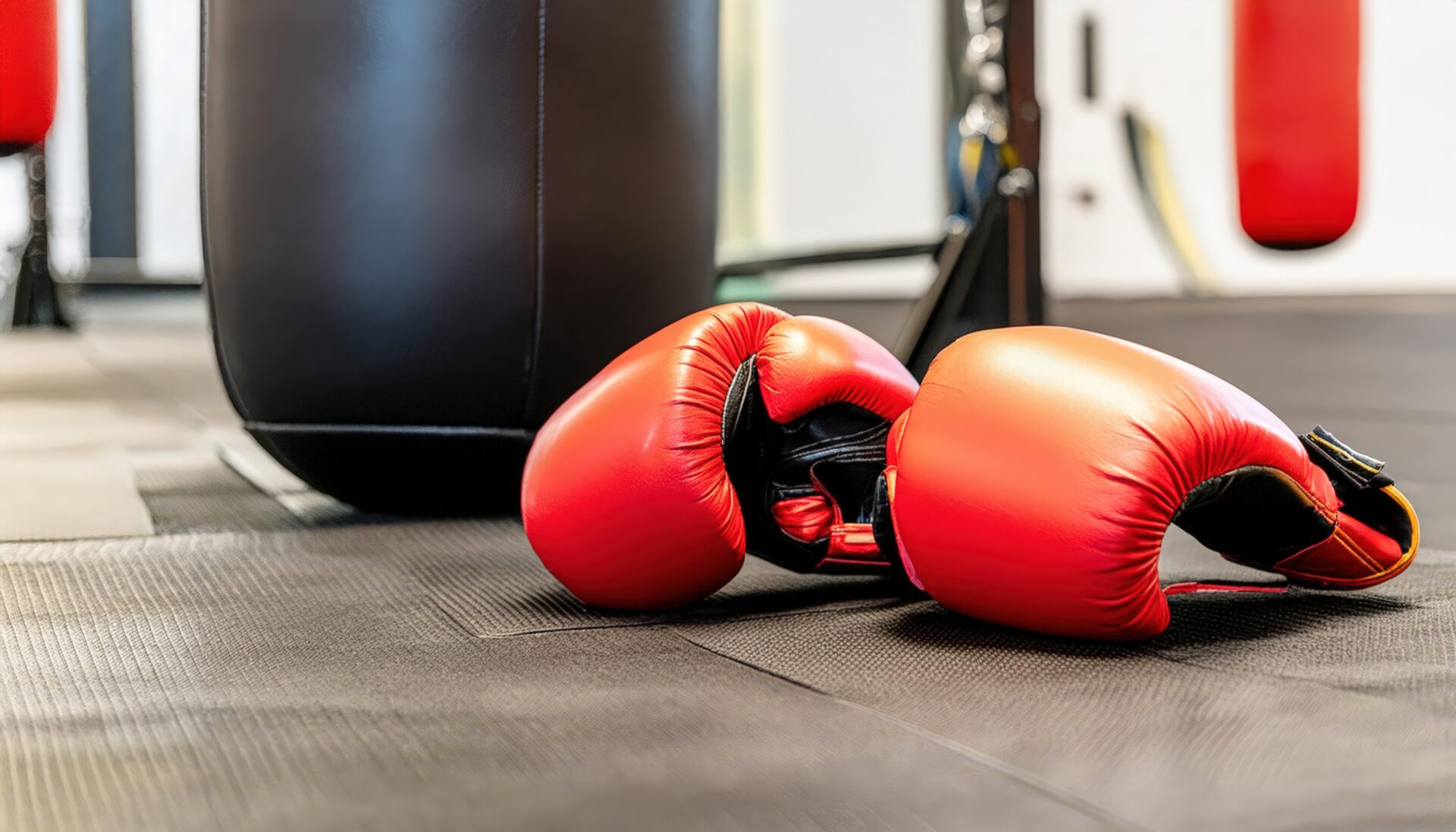 赤いボクシンググローブとサンドバッグ