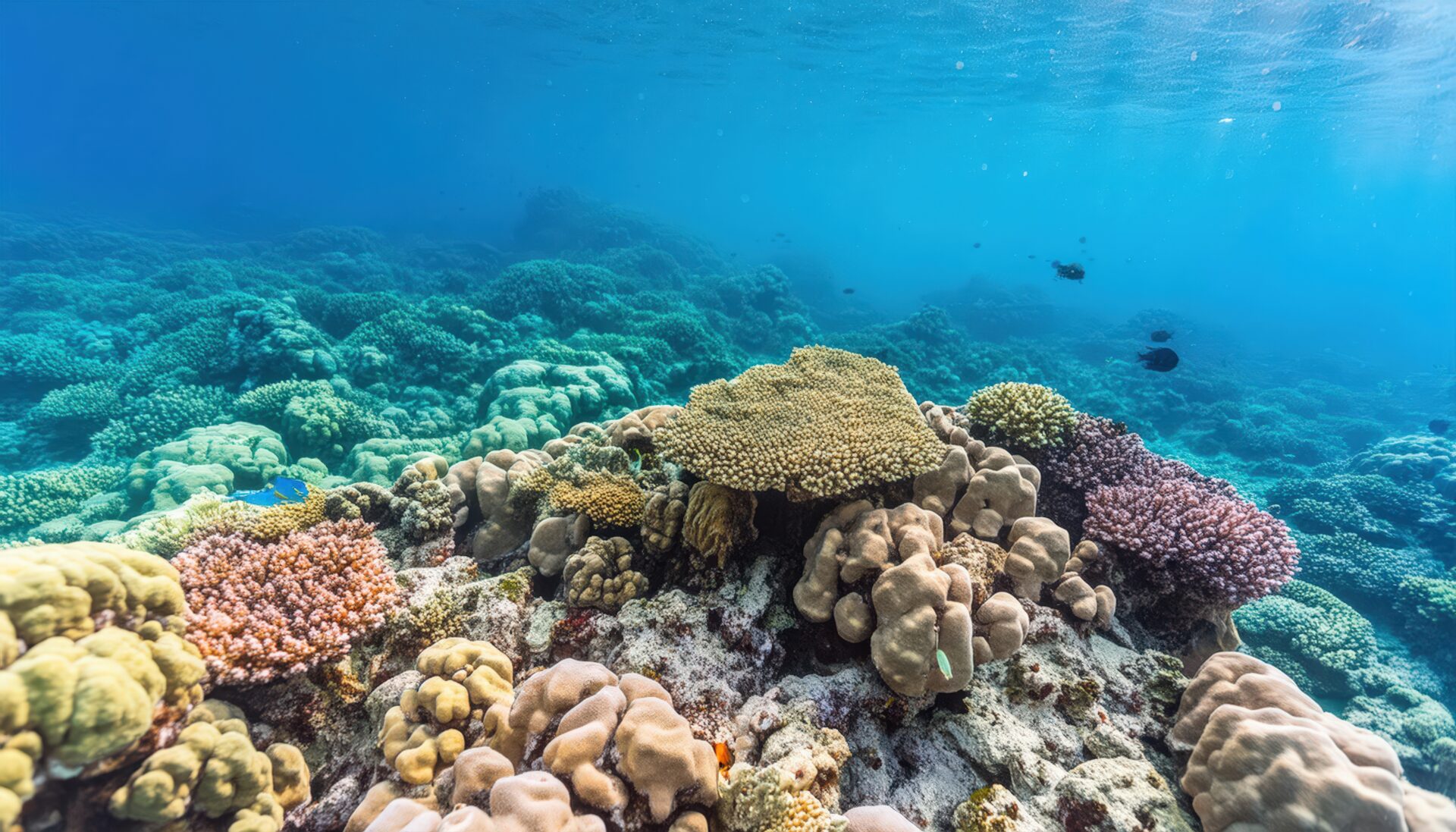 太陽光が差し込む美しいサンゴ礁の風景