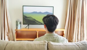 テレビを観る後ろ姿の男性