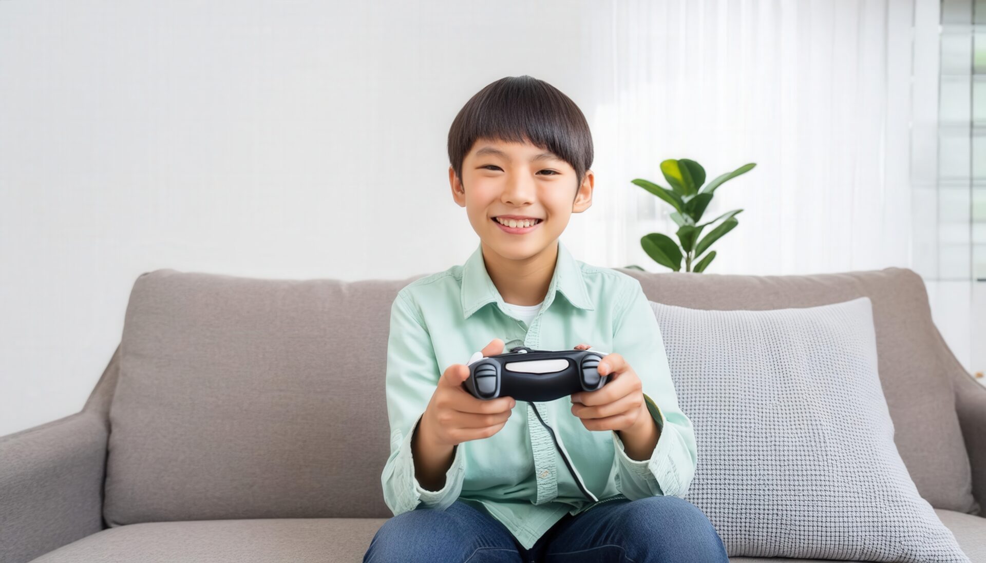 ゲームで遊ぶ少年 (1)