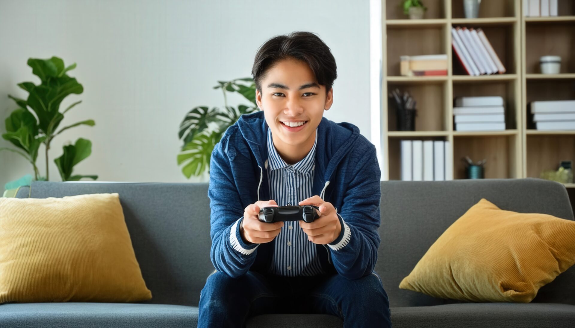 ゲームをする若者
