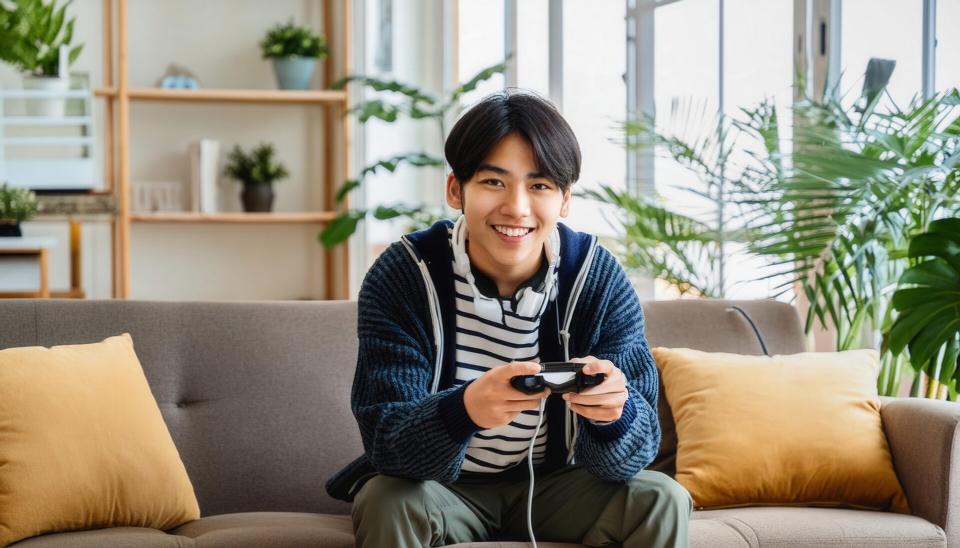 ゲームに集中する若者