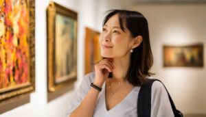 美術館で作品を見る女性
