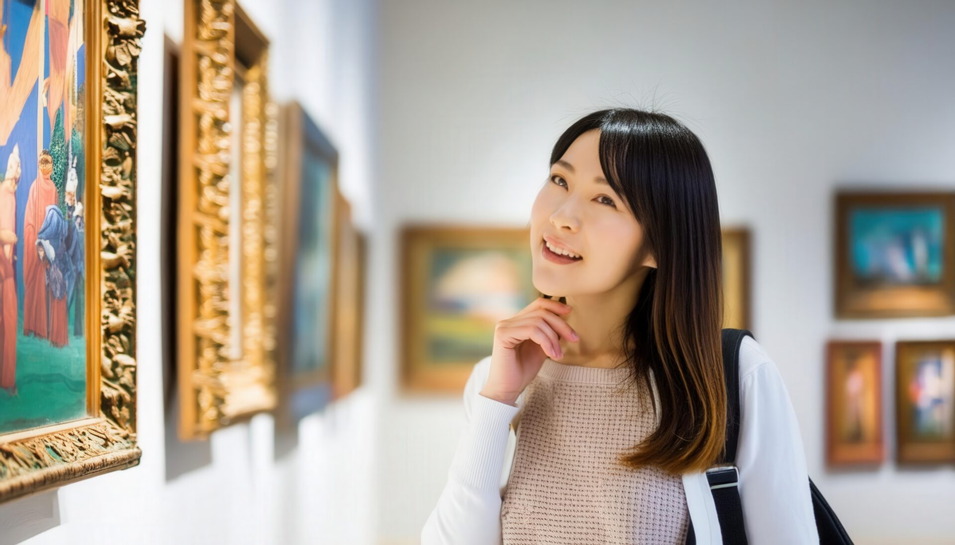 美術館でアートを楽しむ女性