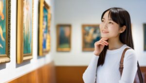 美術館で作品に感動する女性