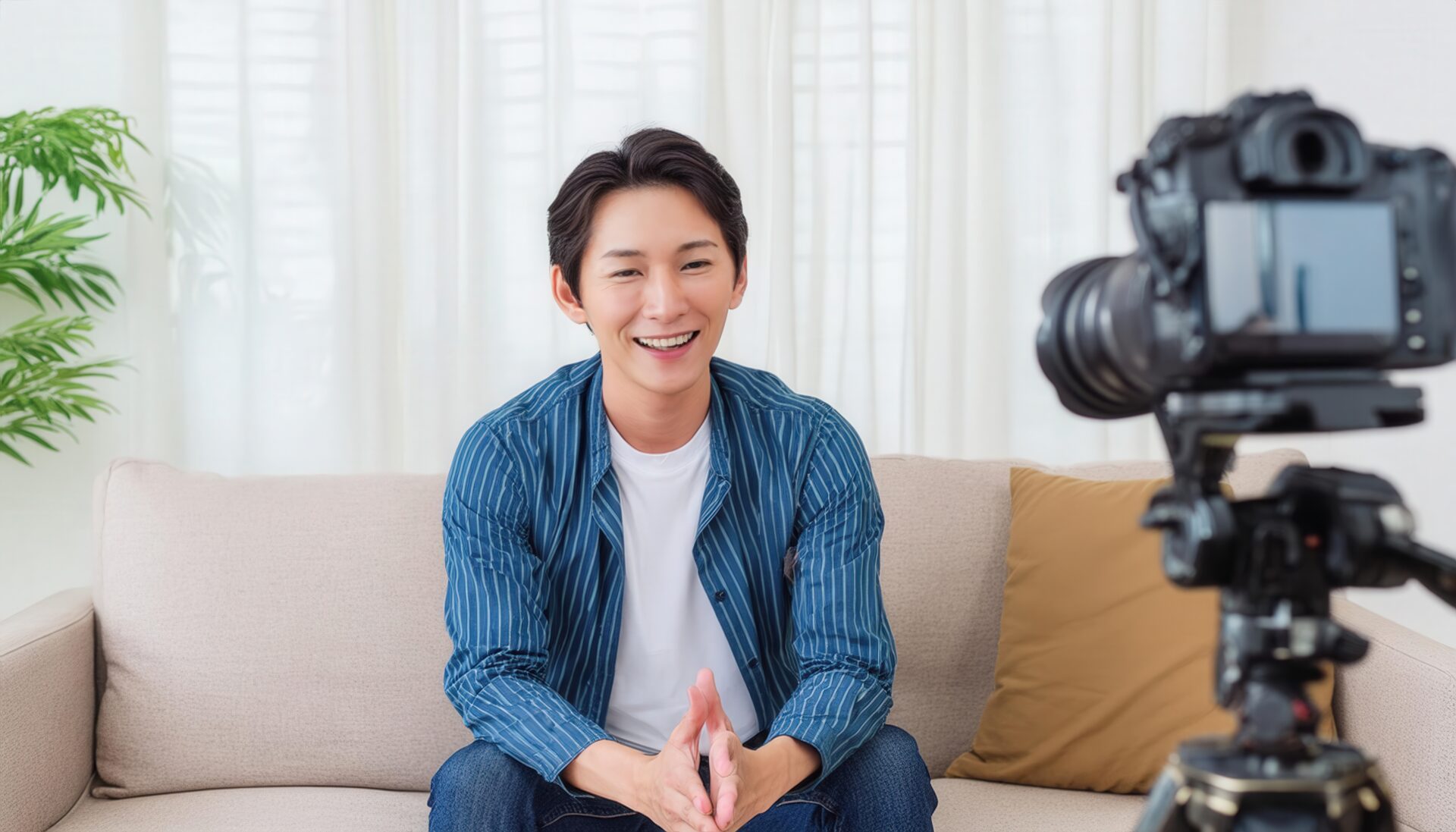 動画撮影の準備をする男性