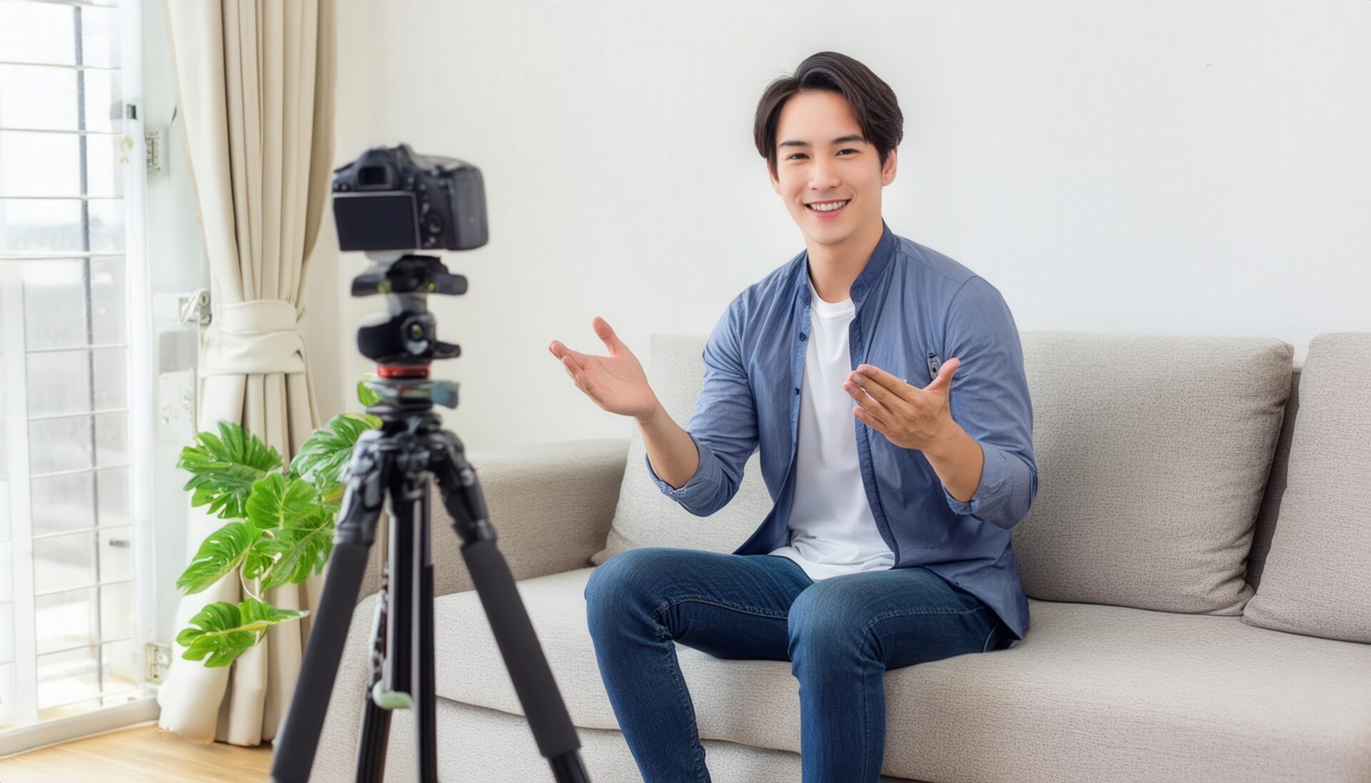 リビングで動画撮影をする様子