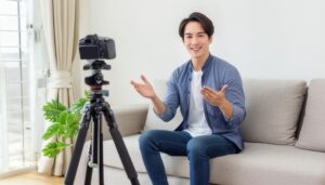 リビングで動画撮影をする様子