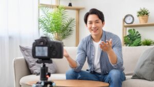 笑顔で撮影に臨む動画クリエイター