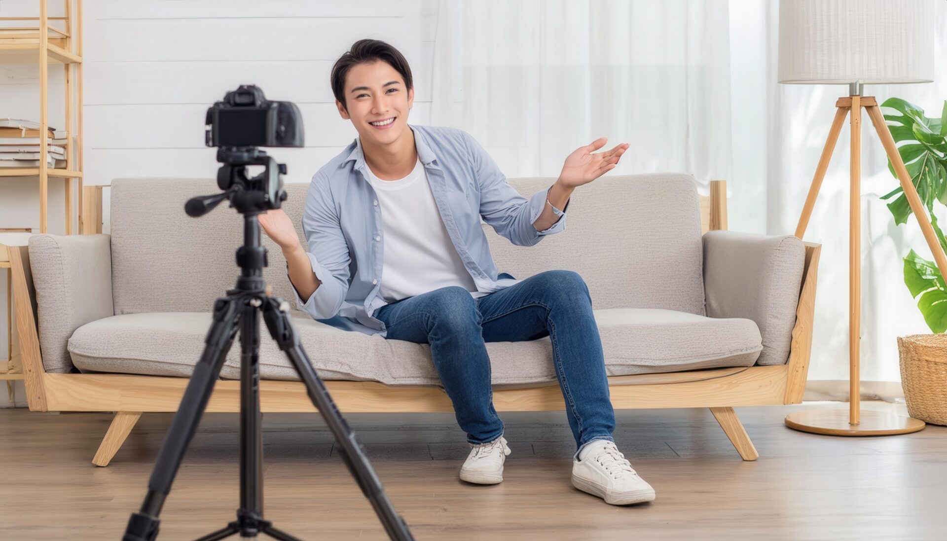 撮影準備をする男性