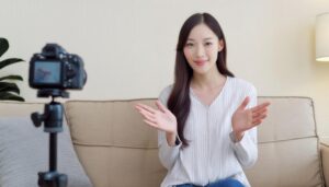 動画を撮影する女性