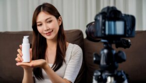 商品を紹介する女性