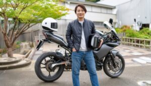 バイクと笑顔の男性