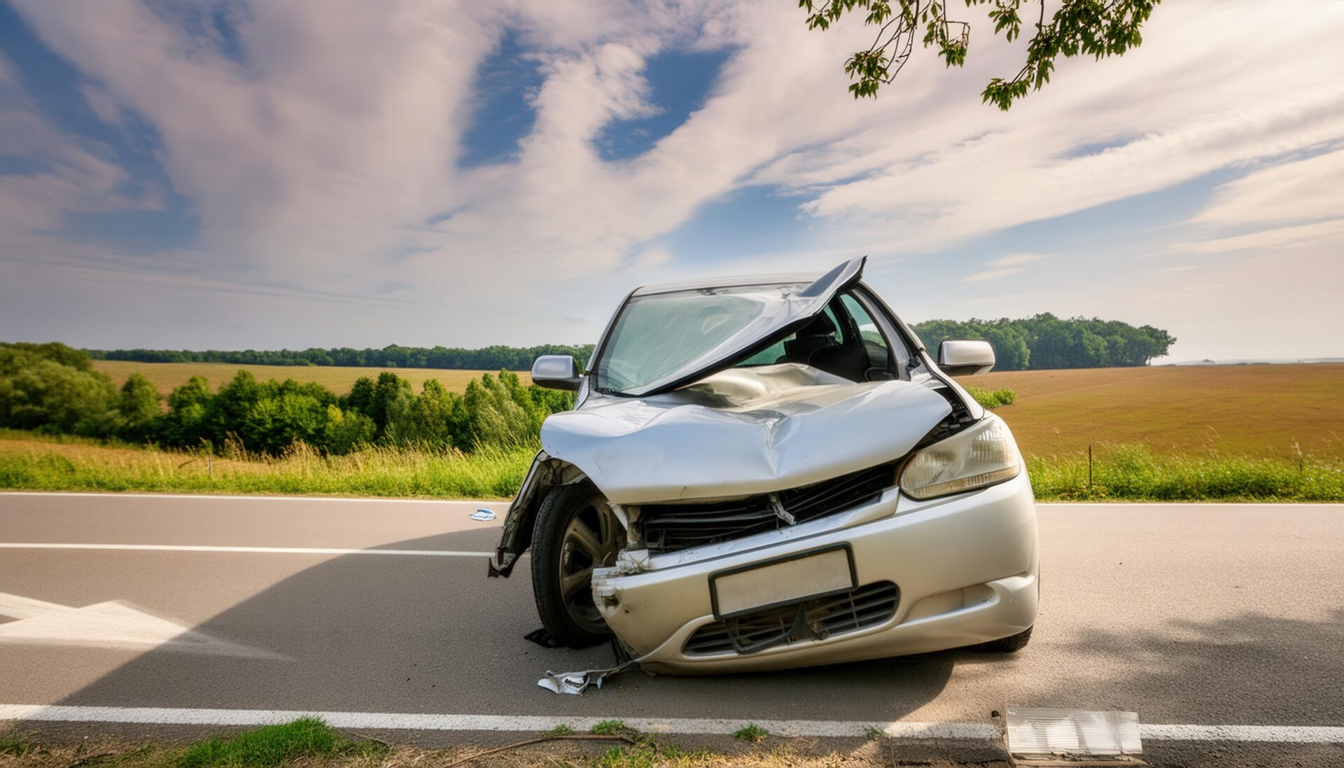 破損した車と広がる景色